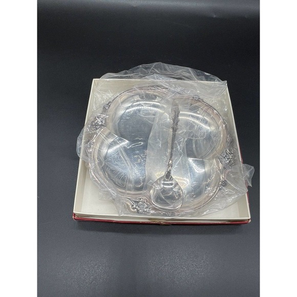 Vtg International Deep Silver Empress Elegant Party Set Relish Tray Spoon w/ Box - Picture 6 of 6